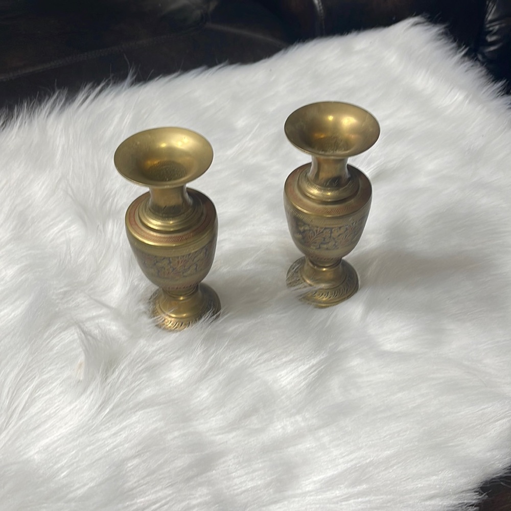 Brass Etched Flower Vase, Vintage & Antique India Brass, Boho Style Home Decor.